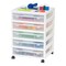 IRIS USA 5 Drawers 12” x 12” Scrapbook Plastic Rolling Storage Cart with Organizer Top with Casters, Black/White